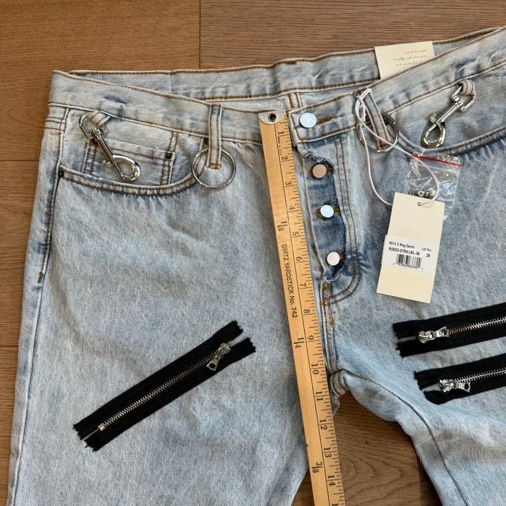 MNML M510 O Ring Denim Light Blue‎ Zipper Flare Jeans Mens 38 NWT